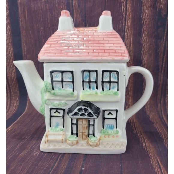 English Tudor House Country Cottage Teapot 7” Tall - Picture 2 of 9